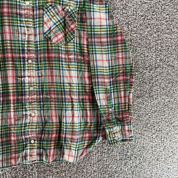 J Crew Shirt Womens 8 Red Green Plaid Button Up Flannel Always Cotton Preppy - Picture 4 of 11